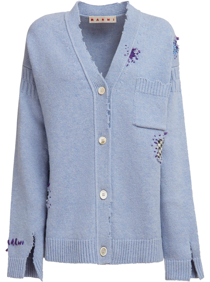 Marni Distressed Wool Cardigan 'Smoke Blue' – Peri.A