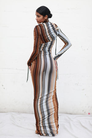 LONG DRESS IN MULTI BROWN SHADES