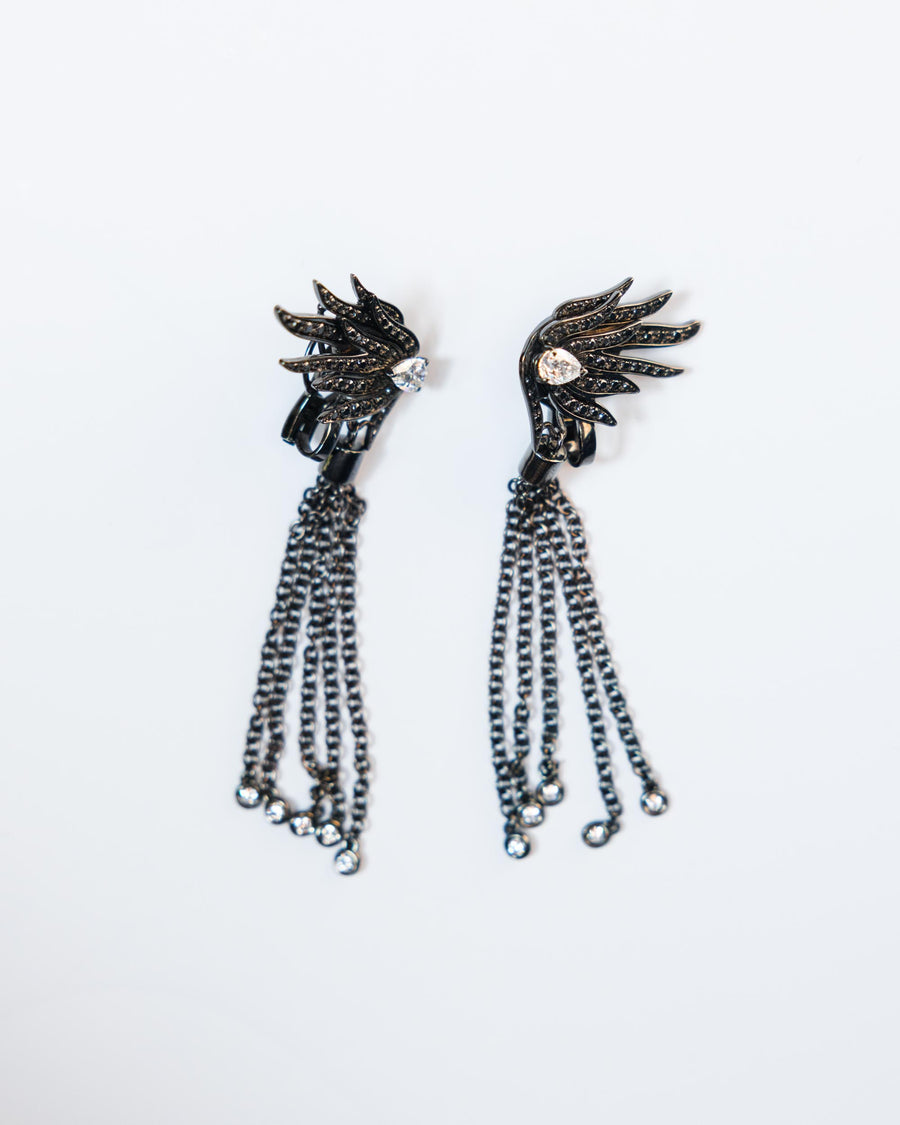 Vintage Interchangeable Black & White Diamond Feather Earrings