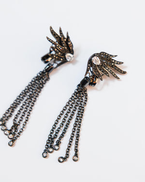 Vintage Interchangeable Black & White Diamond Feather Earrings