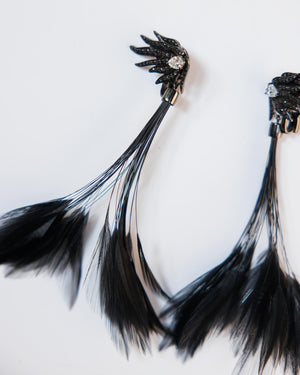 Vintage Interchangeable Black & White Diamond Feather Earrings