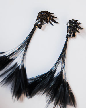 Vintage Interchangeable Black & White Diamond Feather Earrings