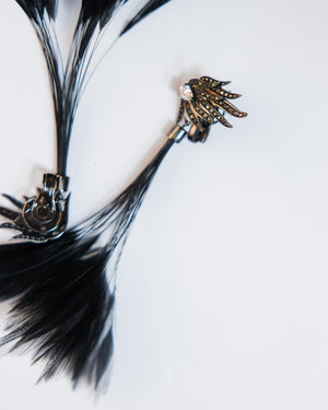 Vintage Interchangeable Black & White Diamond Feather Earrings