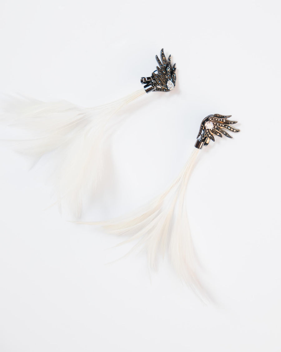 Vintage Interchangeable Black & White Diamond Feather Earrings