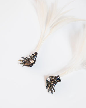 Vintage Interchangeable Black & White Diamond Feather Earrings