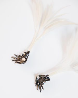 Vintage Interchangeable Black & White Diamond Feather Earrings