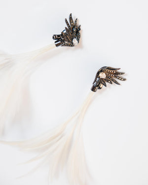 Vintage Interchangeable Black & White Diamond Feather Earrings