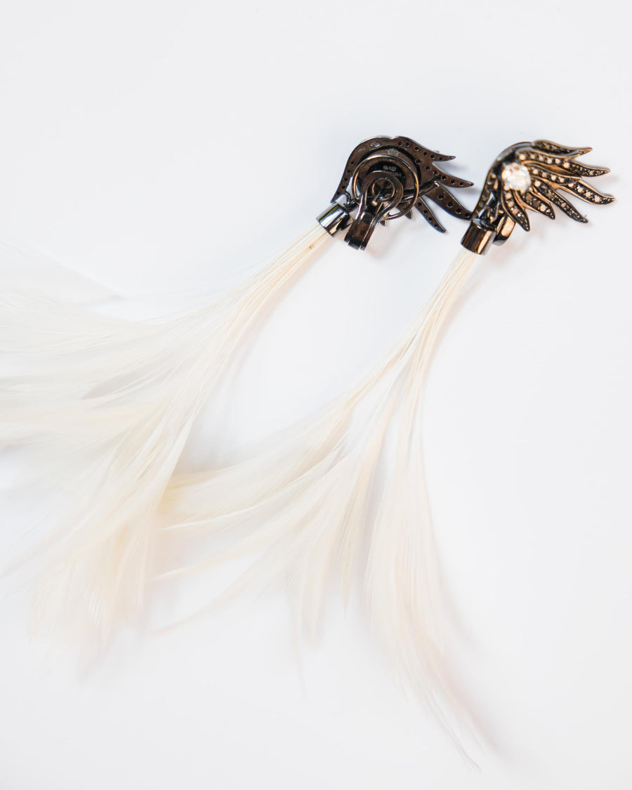 Vintage Interchangeable Black & White Diamond Feather Earrings