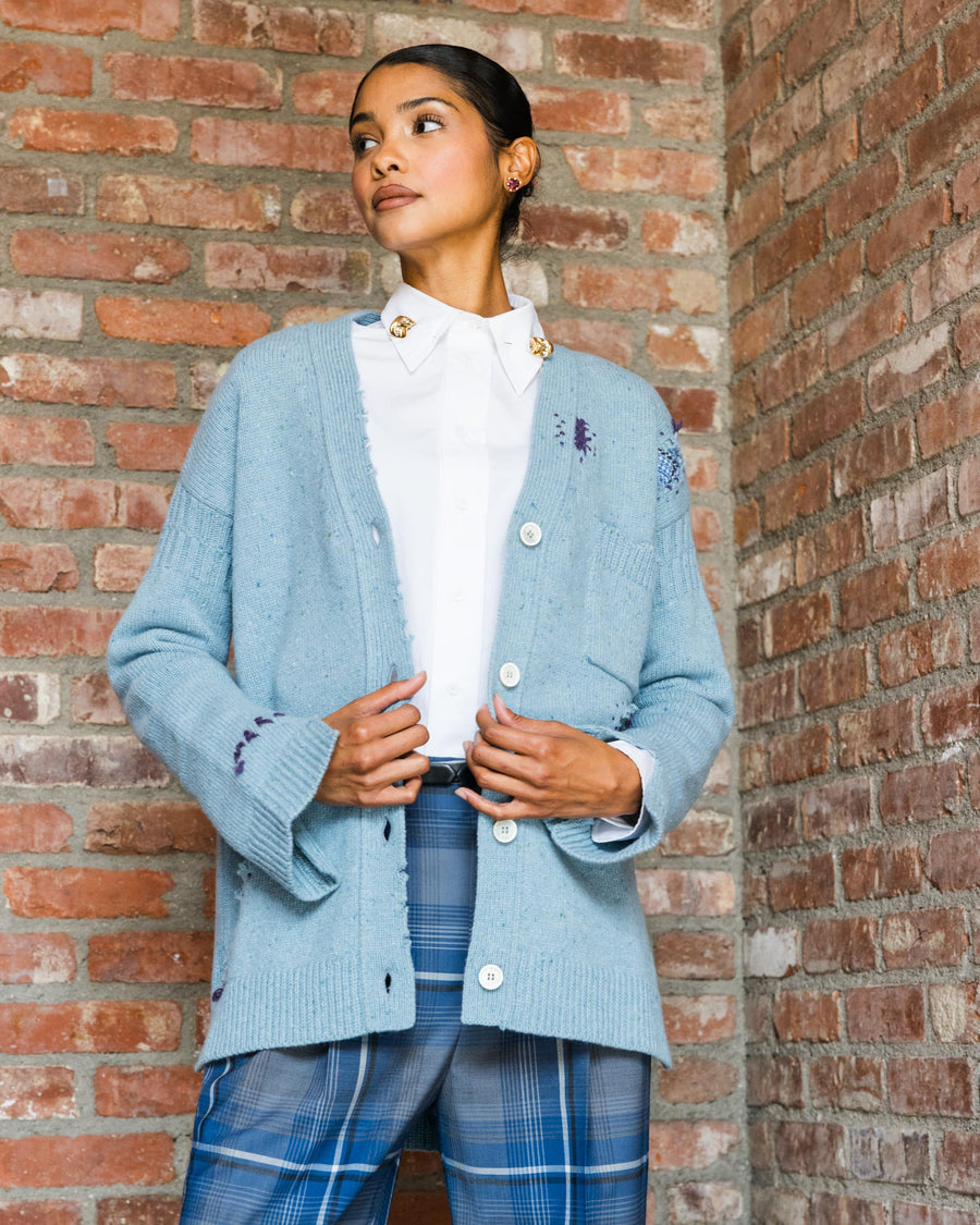 Marni Distressed Wool Cardigan 'Smoke Blue'