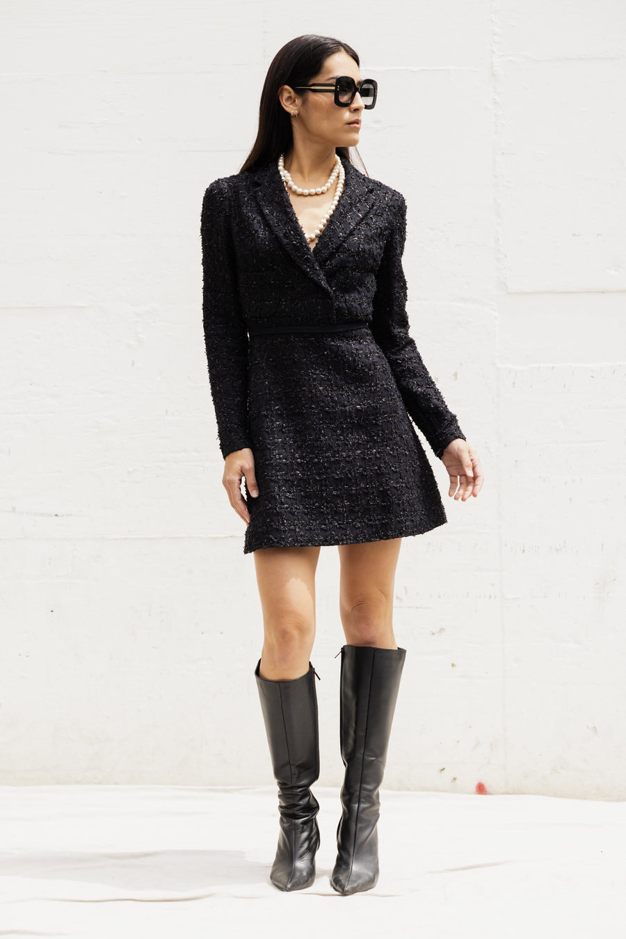 Solid Boucle Dress In Black