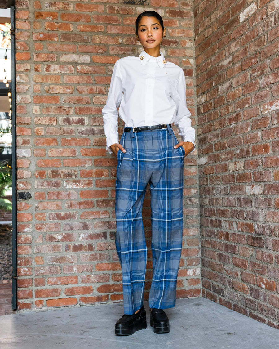 Blue Plaid Pattern Pants