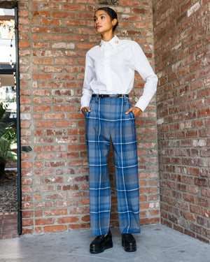 Blue Plaid Pattern Pants