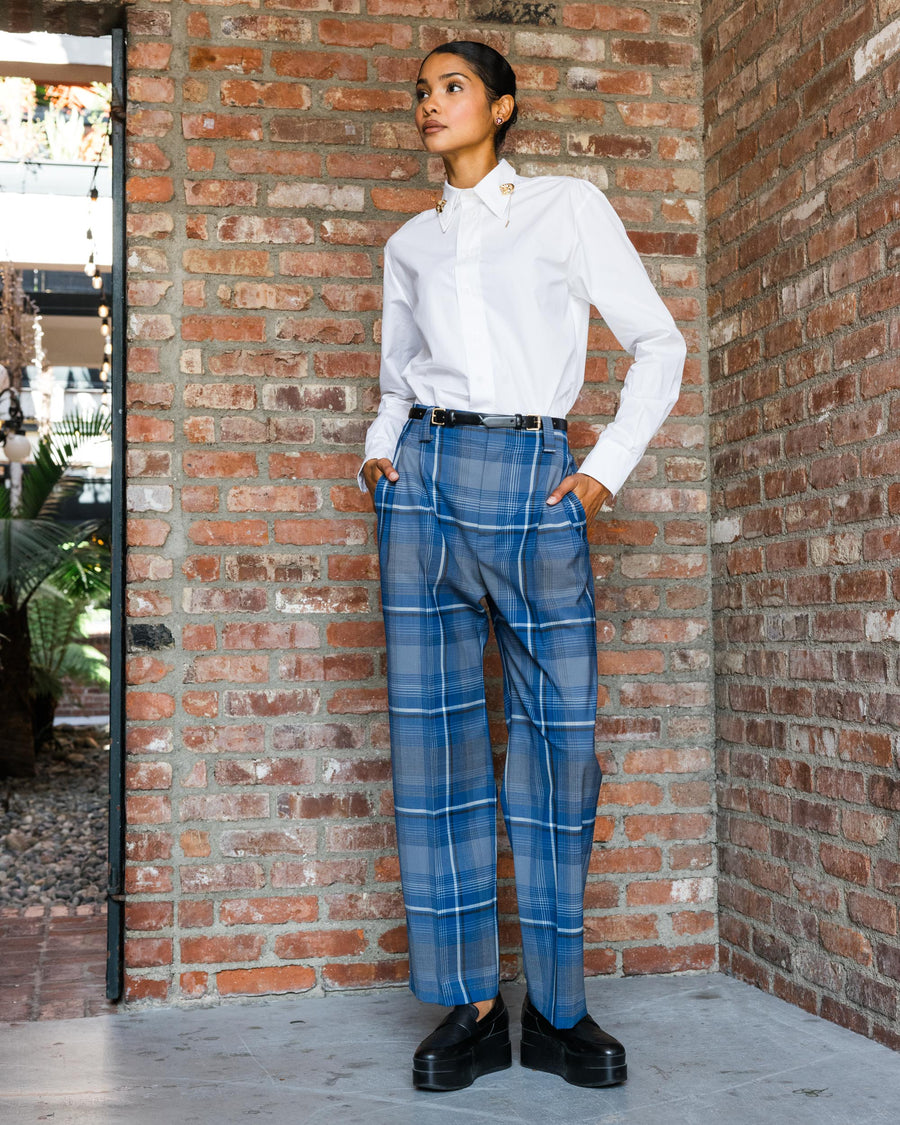 Blue Plaid Pattern Pants