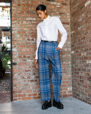 Blue Plaid Pattern Pants