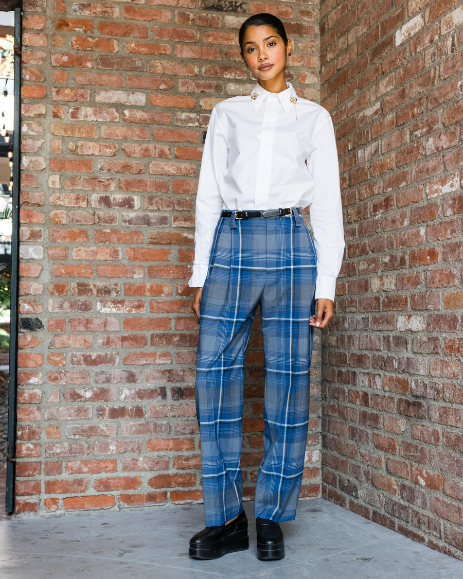 Blue Plaid Pattern Pants