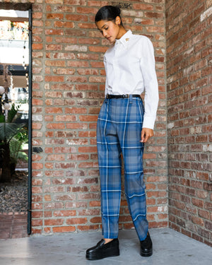 Blue Plaid Pattern Pants