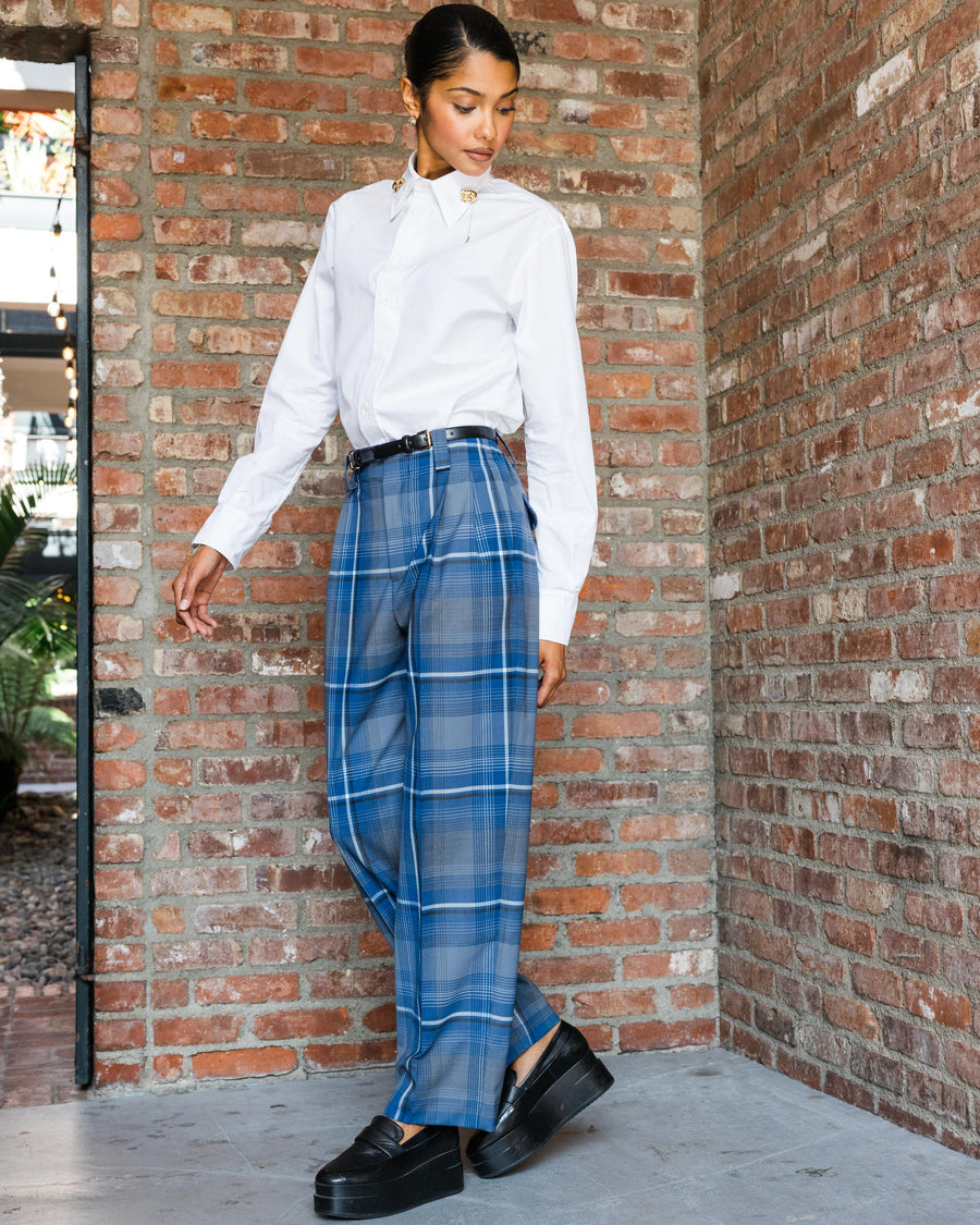 Blue Plaid Pattern Pants