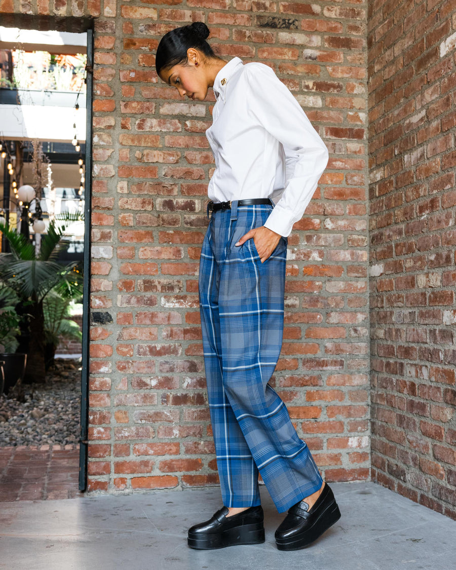 Blue Plaid Pattern Pants