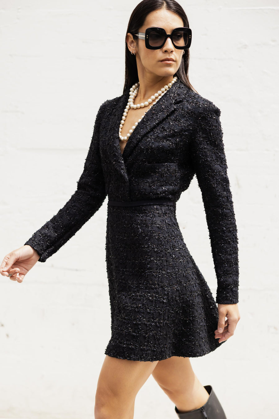 Solid Boucle Dress In Black