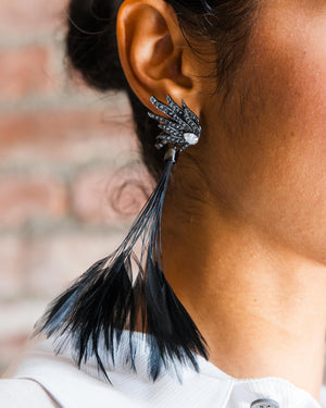 Vintage Interchangeable Black & White Diamond Feather Earrings