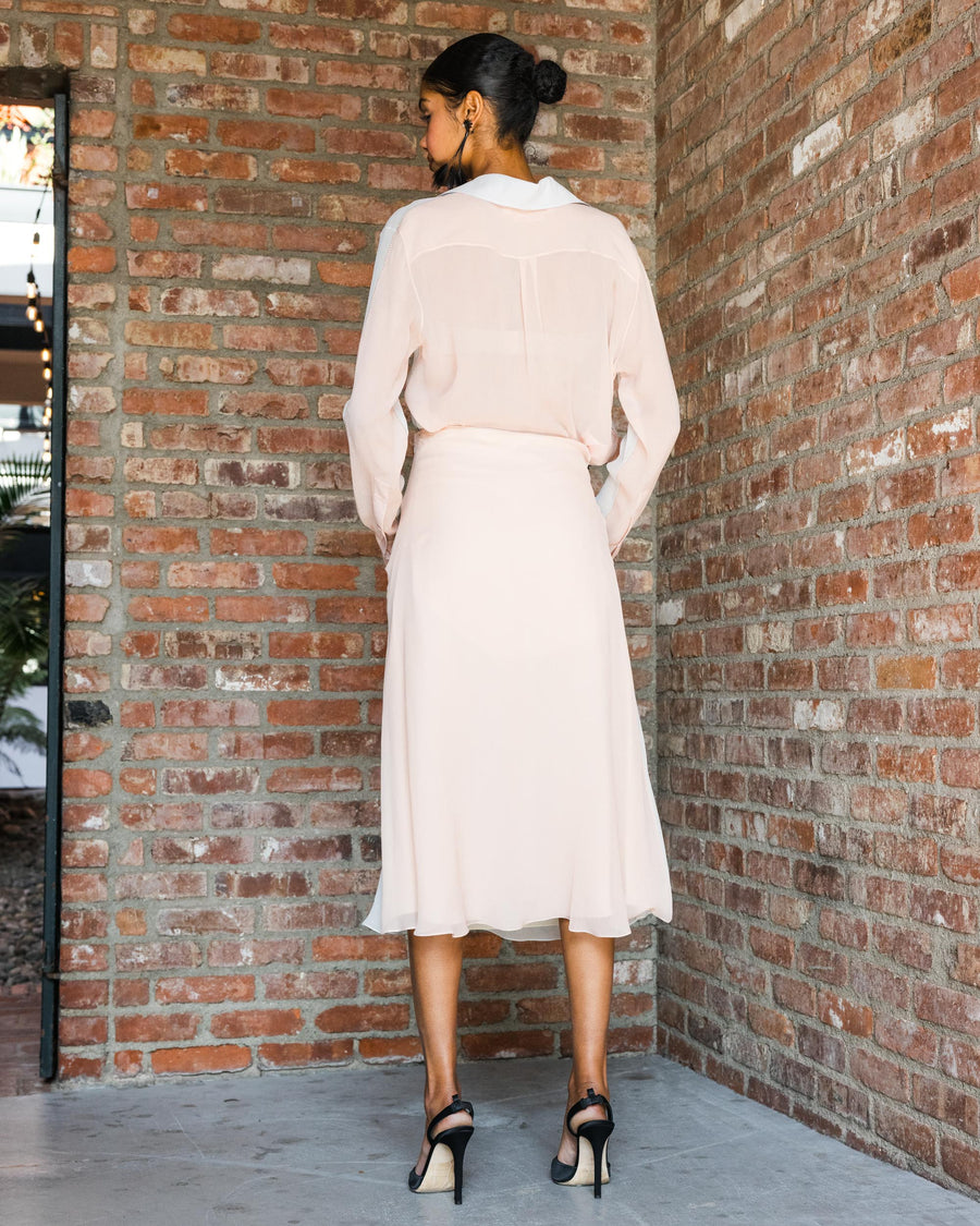 White chiffon skirt with flower appliqués