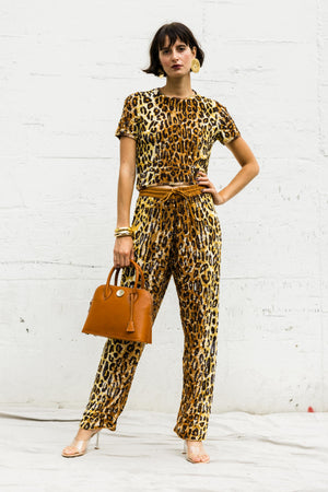 SEQUIN DRAWSTRING TROUSERS IN LEOPARD