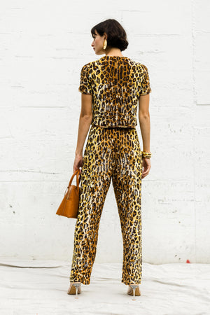 SEQUIN DRAWSTRING TROUSERS IN LEOPARD