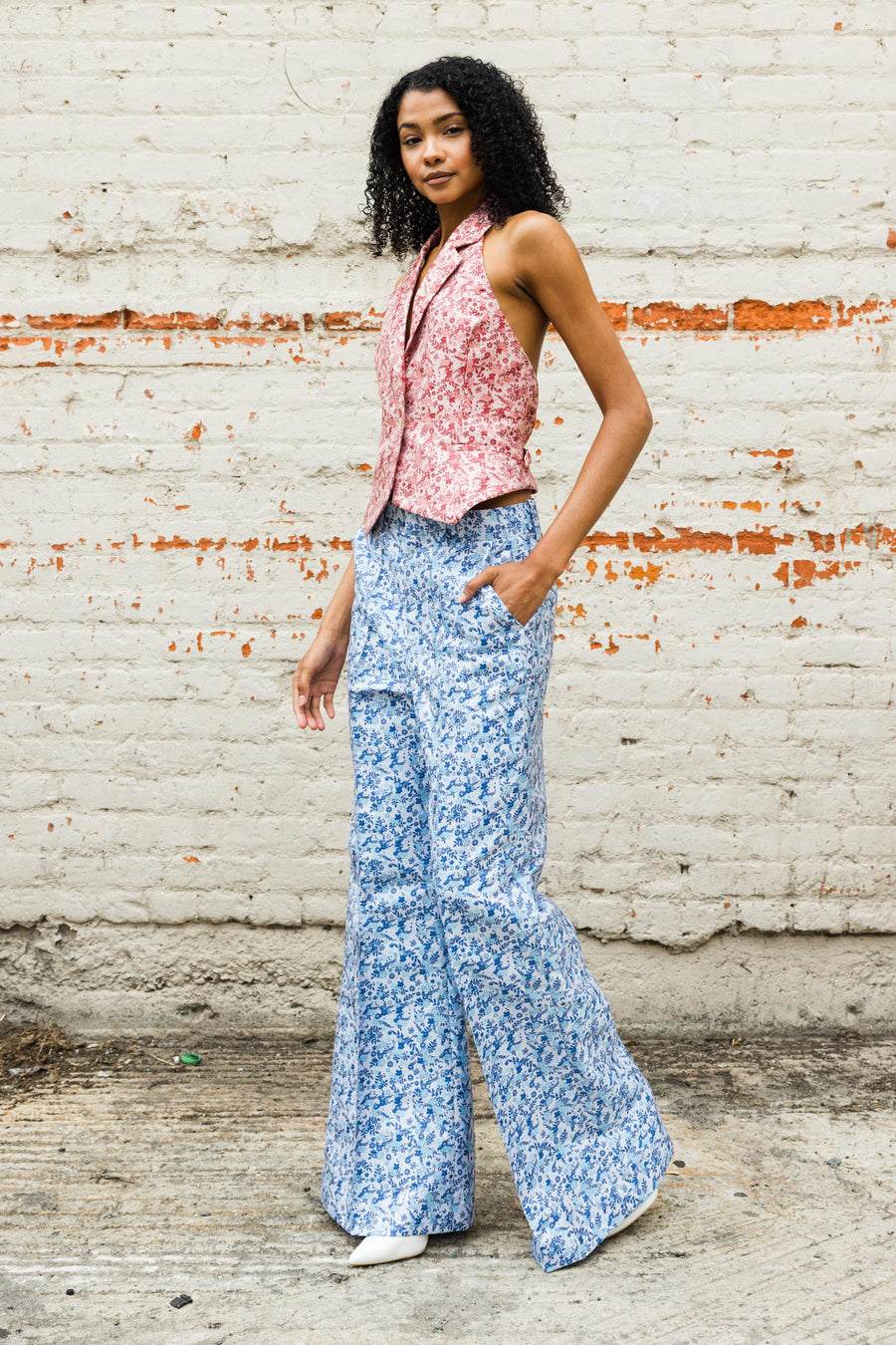 Paneled and Piped Flair in Mini Floral Jacquard