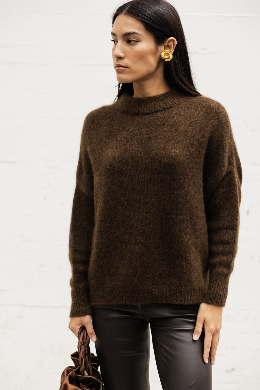 Regular Round Neck Sweater In Brown