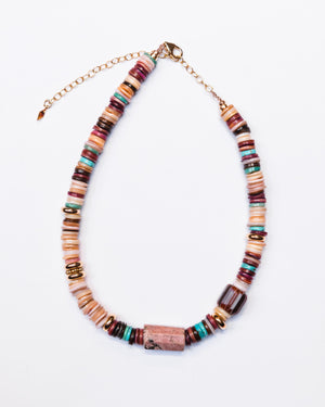 Puka Shell with Pink Marbellized Bead Necklace