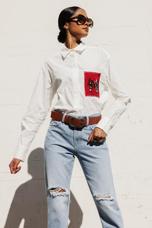 Hand Embroidered Cotton Shirt In Les Denseuse