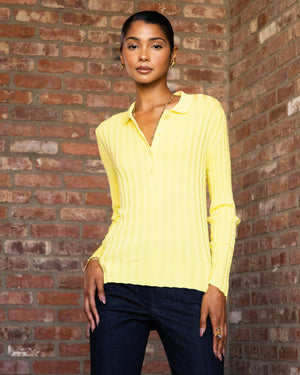 Lottie Ribbed Collar Sweater In Yellow