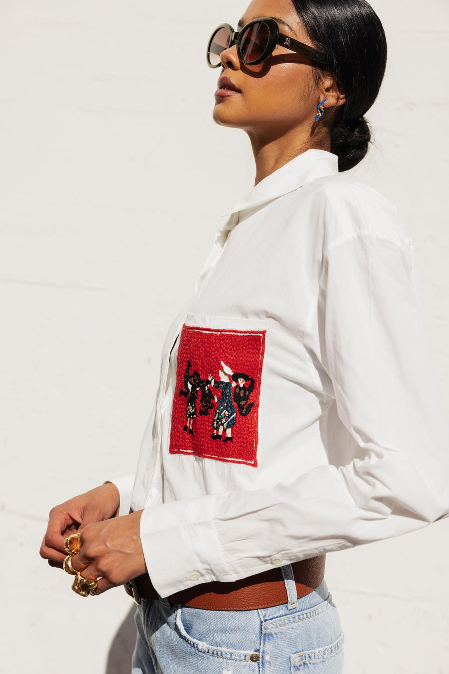 Hand Embroidered Cotton Shirt In Les Denseuse