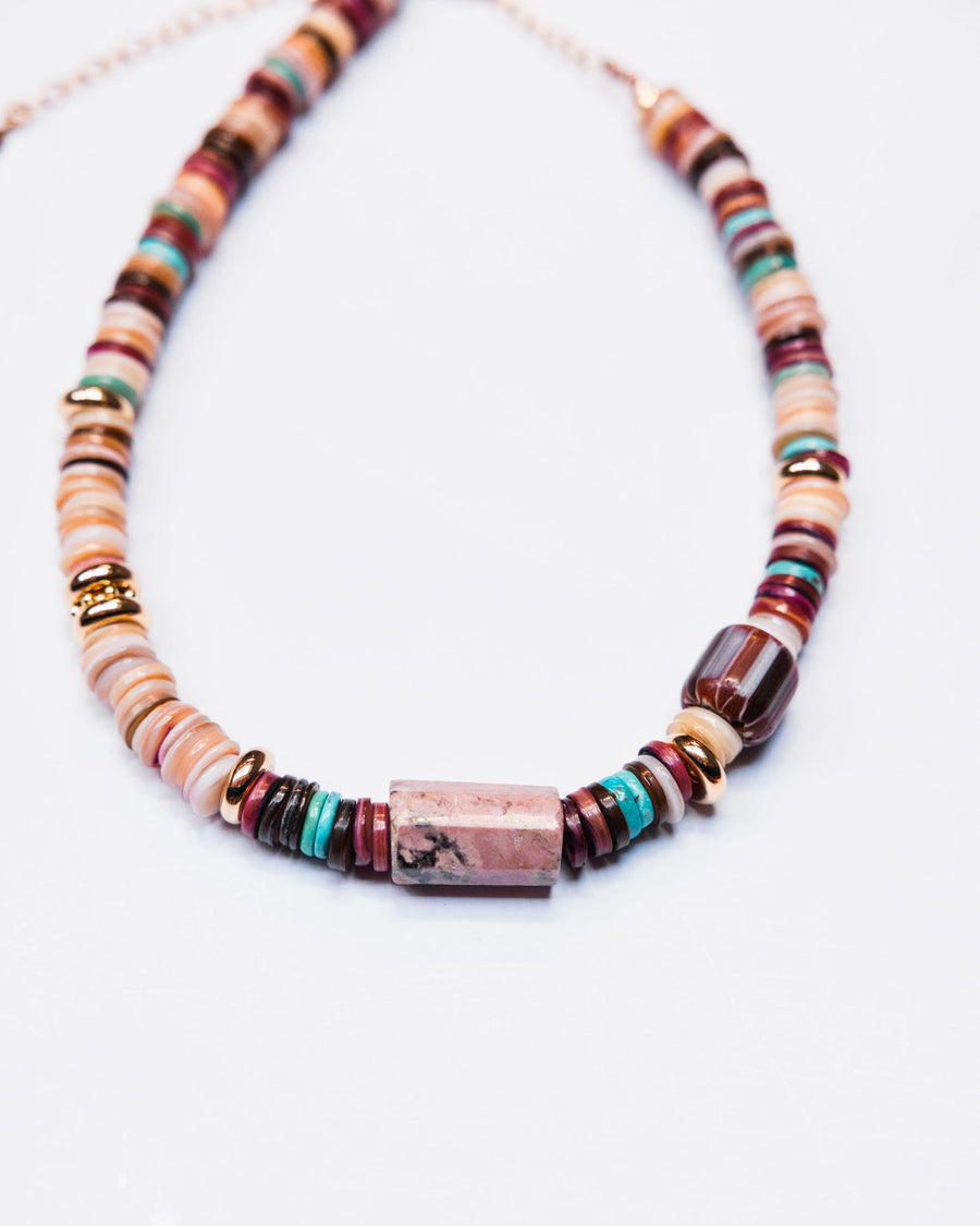 Puka Shell with Pink Marbellized Bead Necklace