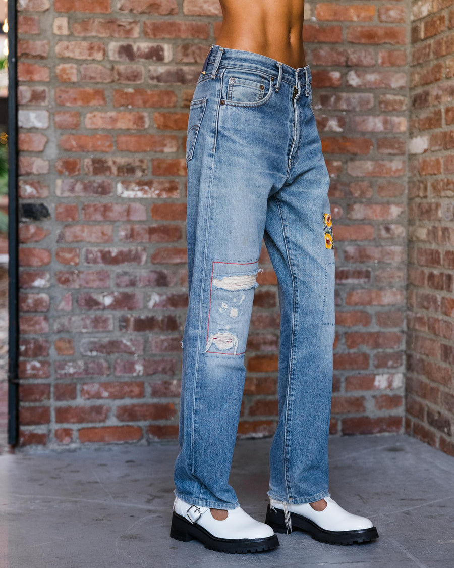 VTG Japanese Denim Sunflower Pants Front Patchwork