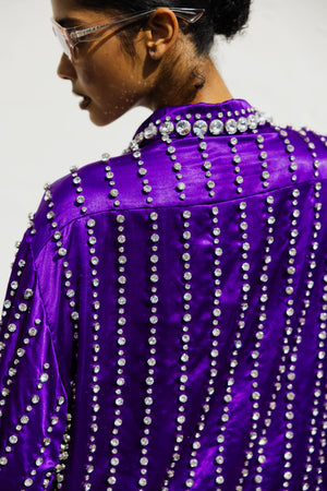 Satin Shirt Fully Embroidered in Violet
