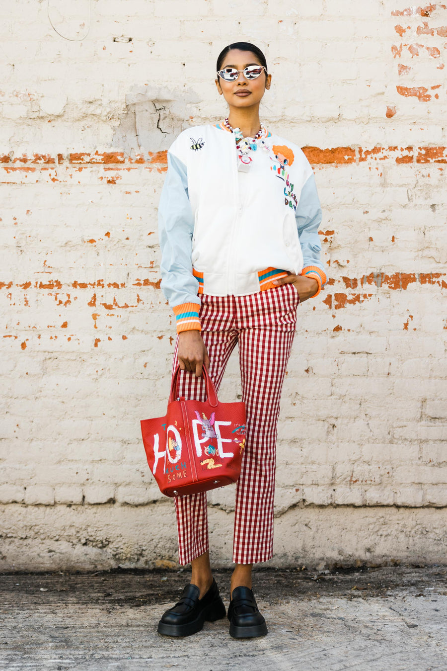 NELLIE C CROPPED BOOTCUT PANTS IN RED CHECKERED