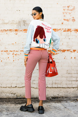 NELLIE C CROPPED BOOTCUT PANTS IN RED CHECKERED