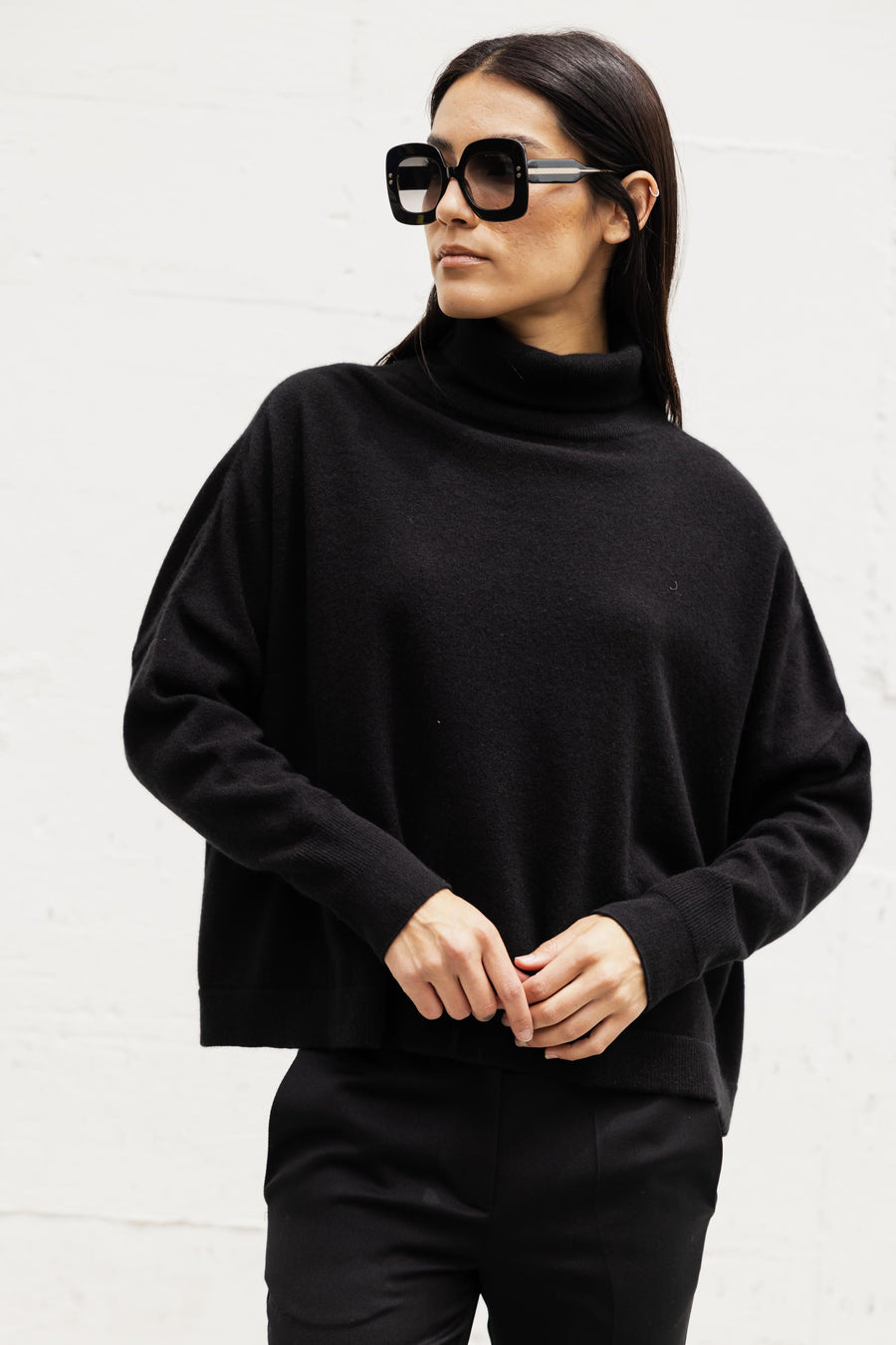 T-Neck Chunky Sweater In Black