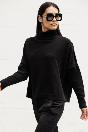 T-Neck Chunky Sweater In Black