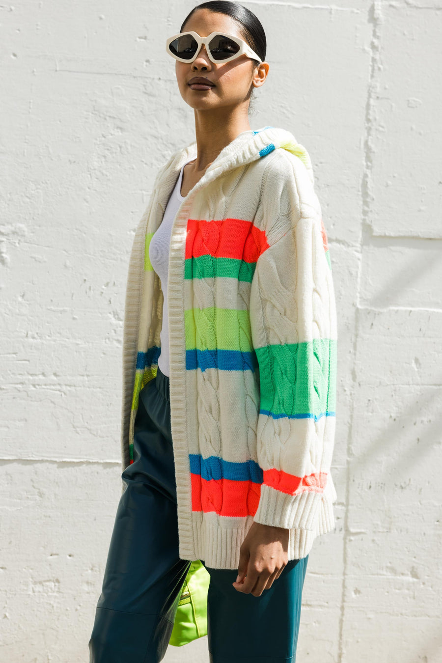 Knitted Cardigan with Hood in Rainbow Stripe