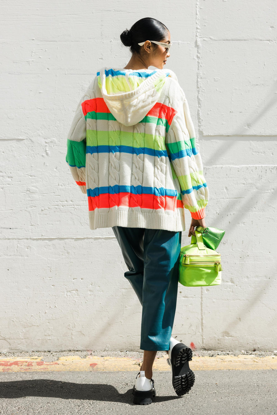 Knitted Cardigan with Hood in Rainbow Stripe