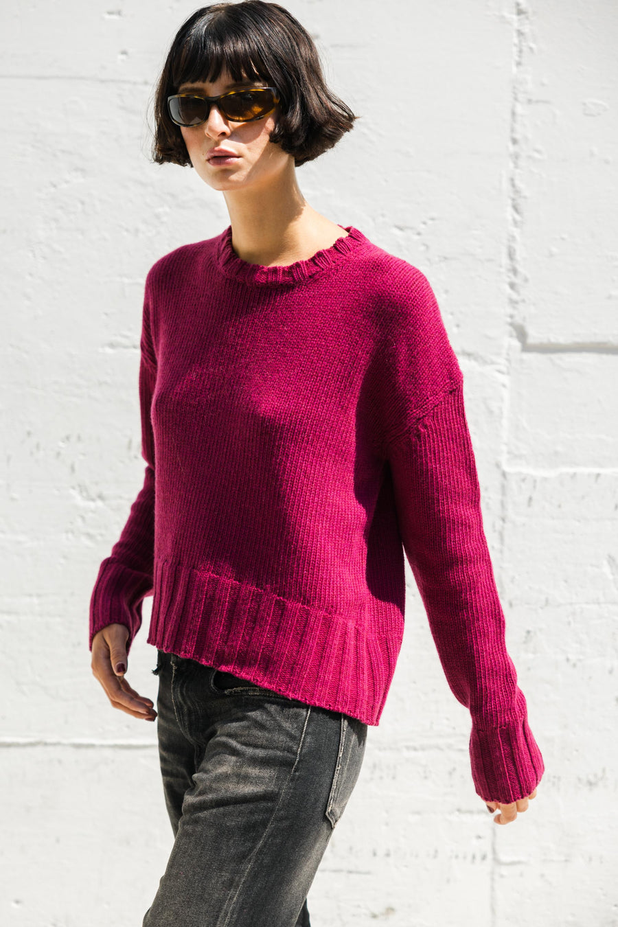 Lea Long Sleeve Sweater in Raspberry