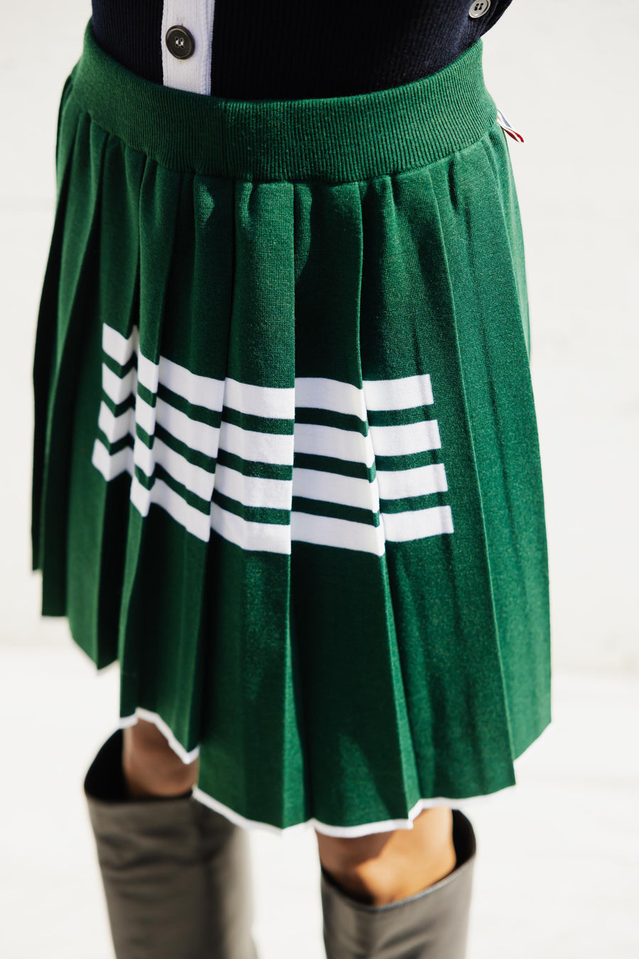 Pleated Mini Skirt In Dark Green