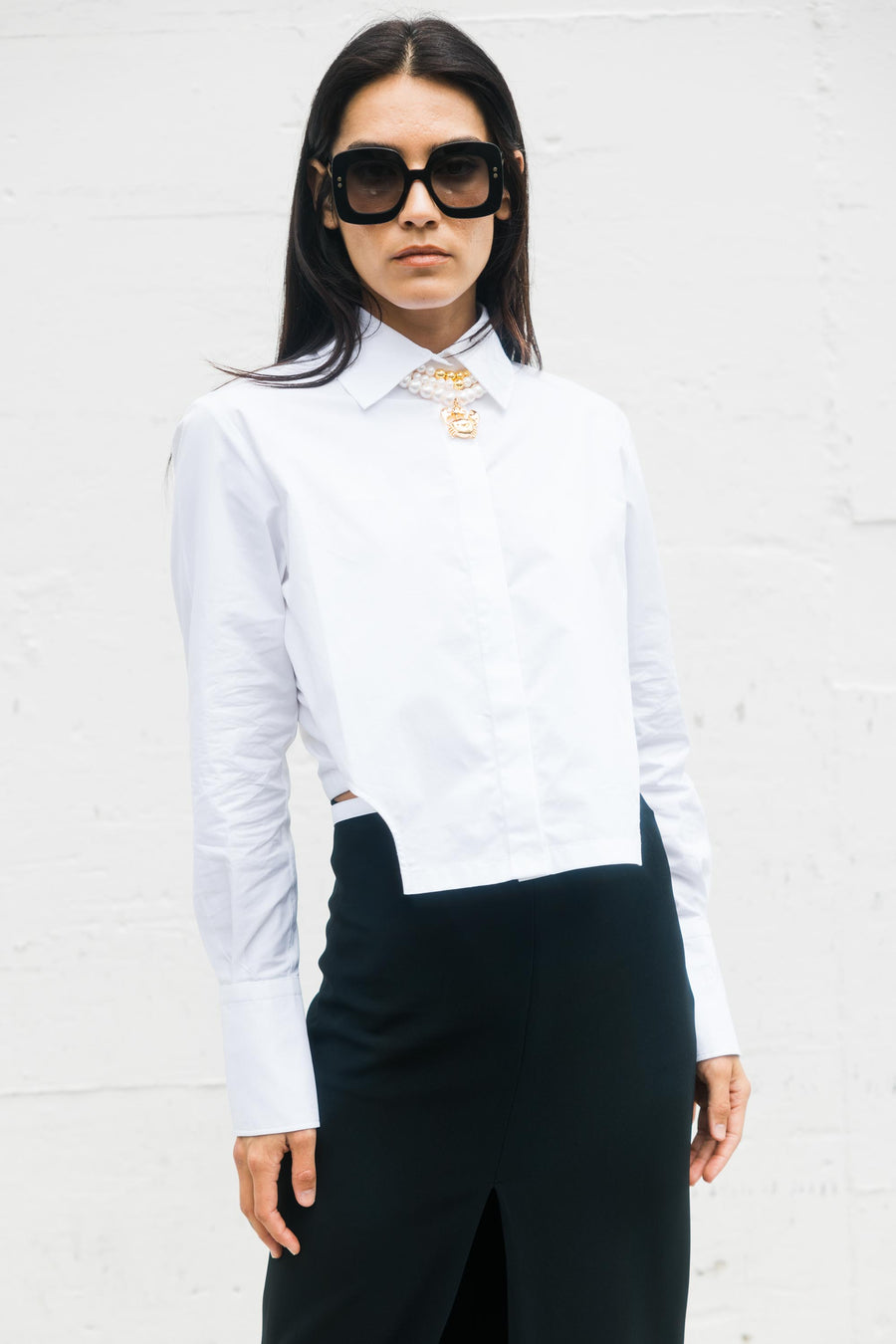 Cropped Link Blouse in White