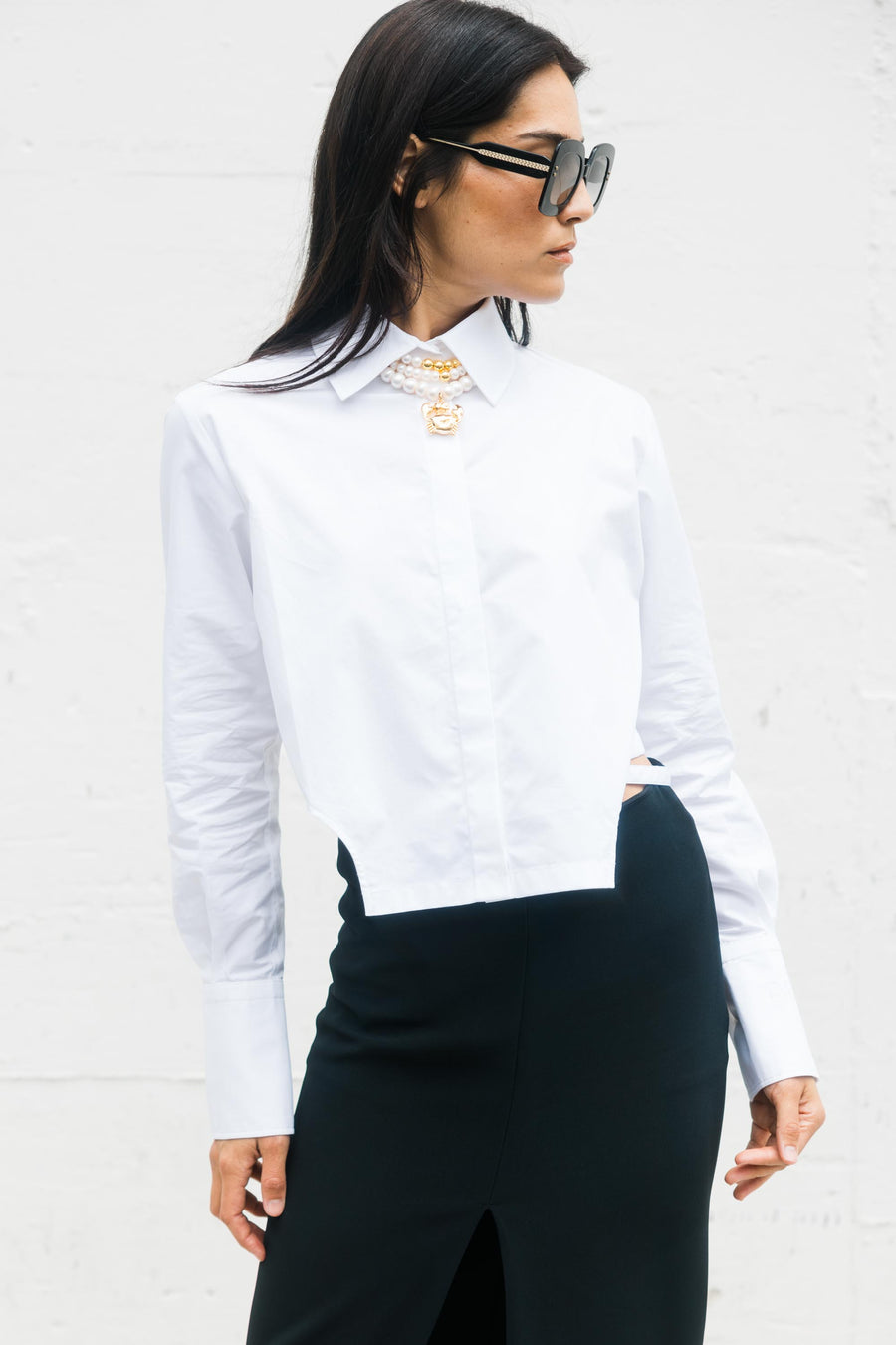 Cropped Link Blouse in White