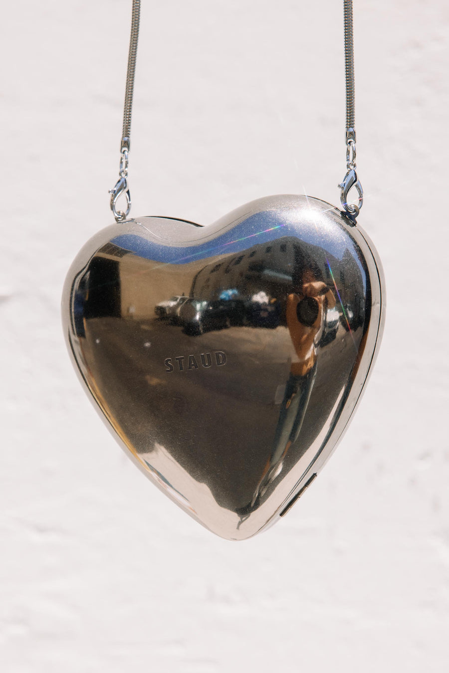 Metal Heart Clutch in Silver/Black