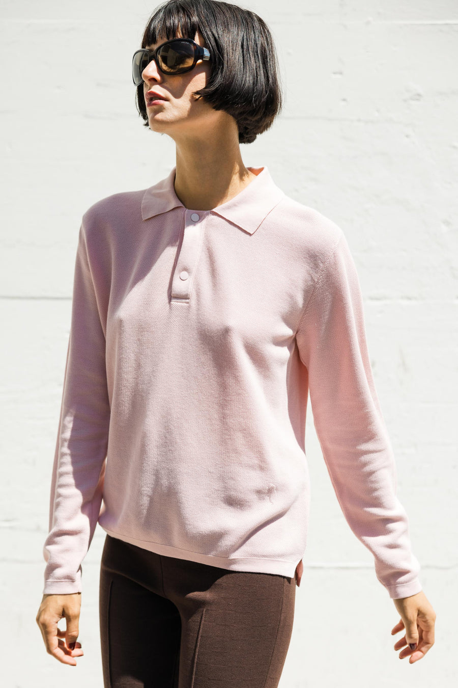Long Sleeve Brooke Polo in Pale Pink