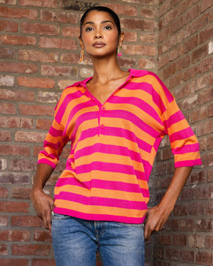 Orlando Striped Polo In Pink