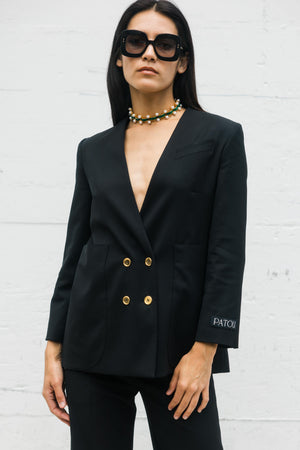 No Collar Double Breasted Jacket in Black